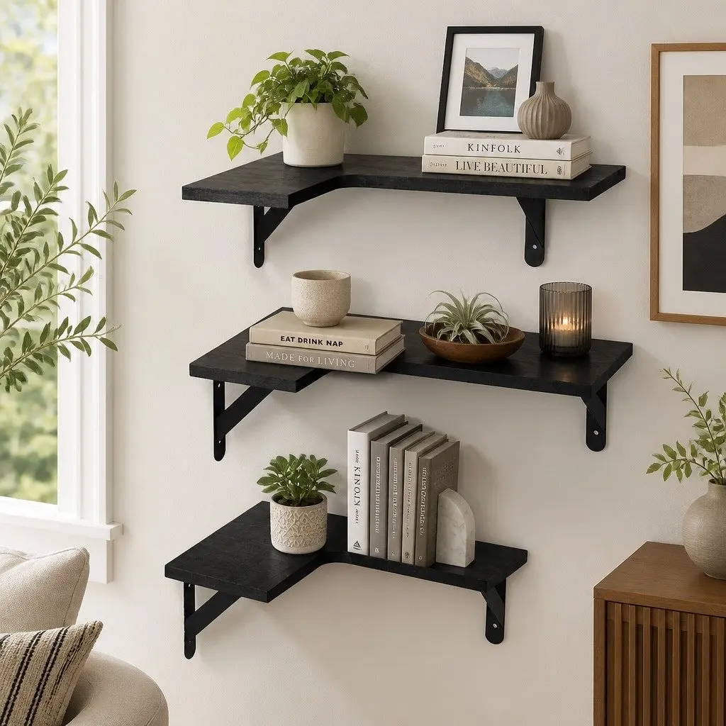 Corner Floating Shelves 3Pcs L-Shaped Wall-Mounted Storage Kitchen Living Room