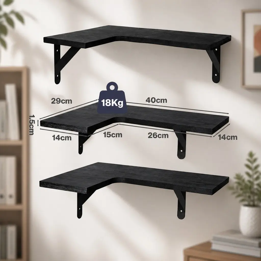 Corner Floating Shelves 3Pcs L-Shaped Wall-Mounted Storage Kitchen Living Room