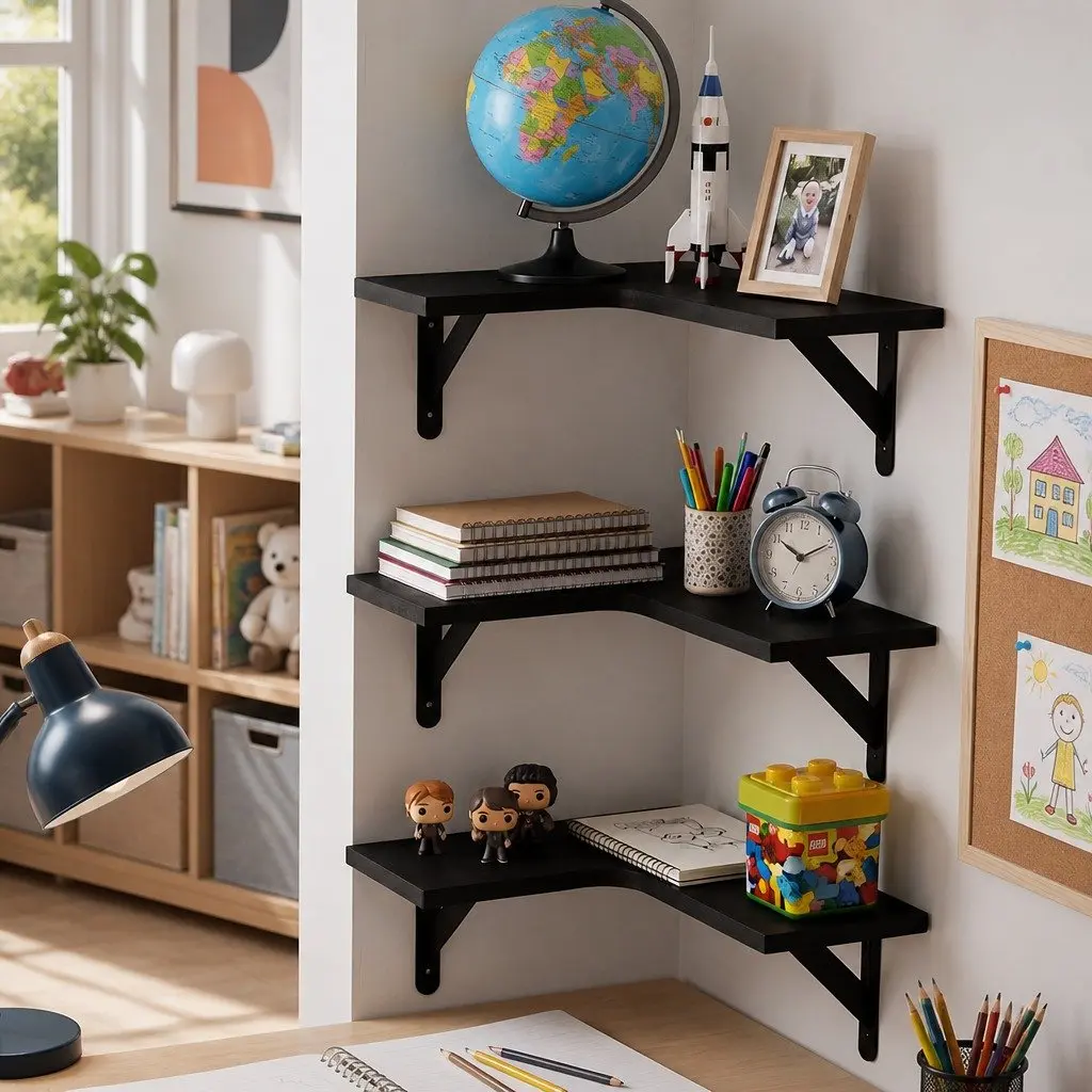 Corner Floating Shelves 3Pcs L-Shaped Wall-Mounted Storage Kitchen Living Room