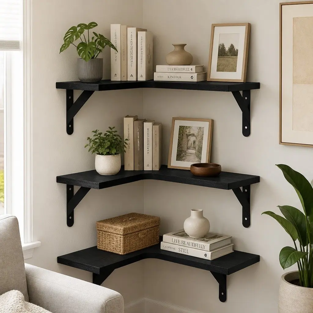 Corner Floating Shelves 3Pcs L-Shaped Wall-Mounted Storage Kitchen Living Room