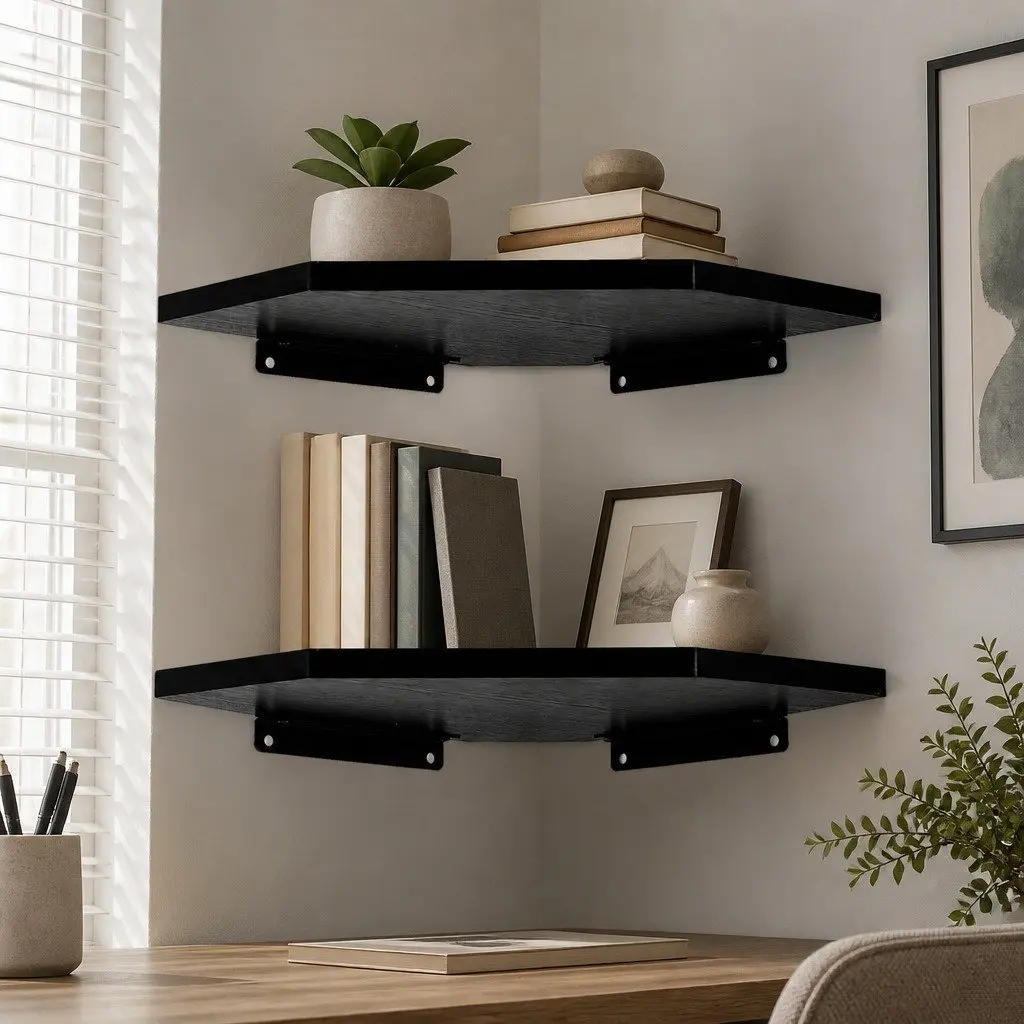 Corner Shelves Wall Mounted 2 Pc Set Storage Display Rack Floating Bedroom