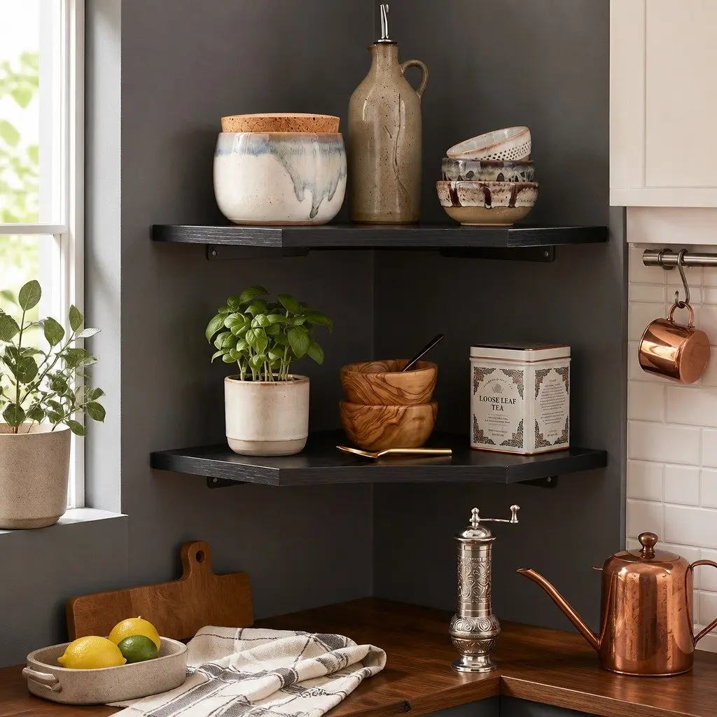 Corner Shelves Wall Mounted 2 Pc Set Storage Display Rack Floating Bedroom