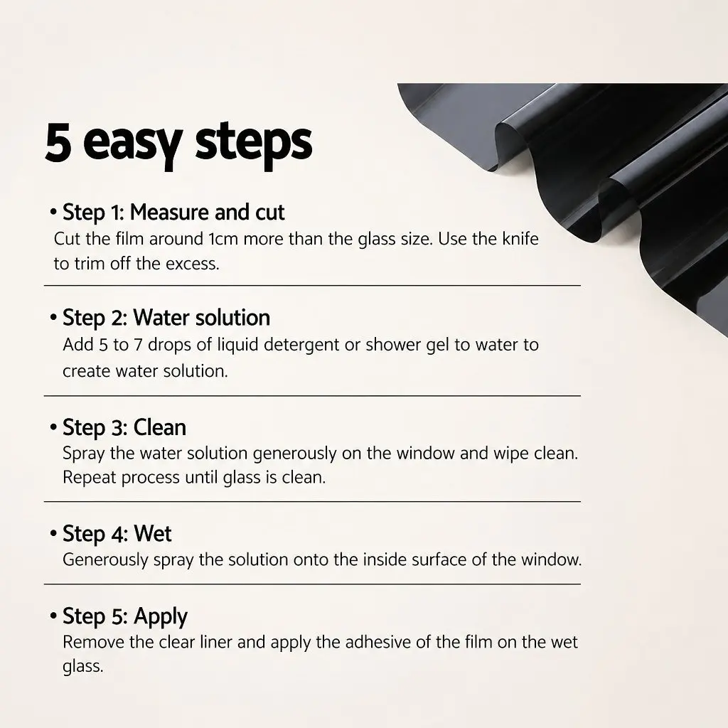 5% VLT Black Window Tint Film Roll 100cm x 30m