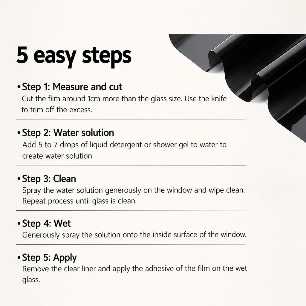 Window Tint Film Automotive Use 76cm x 7m Black 5 VLT