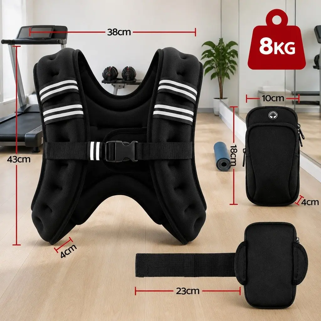 8kg Weighted Vest for Running Training Gym Fitness Black