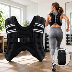 10kg Weighted Vest Running Training Gym Fitness Reflective Armband Pouch Black