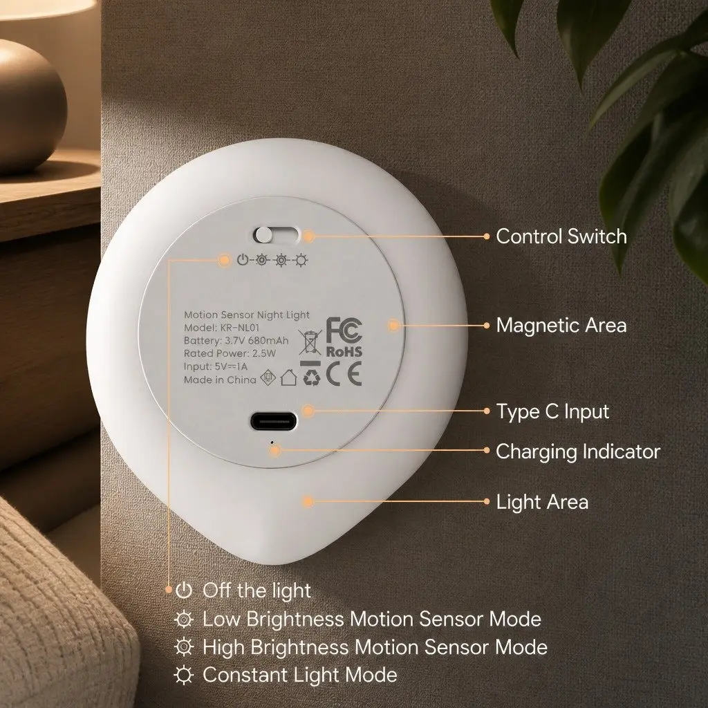 Motion Sensor Night Light with USB-C Charging