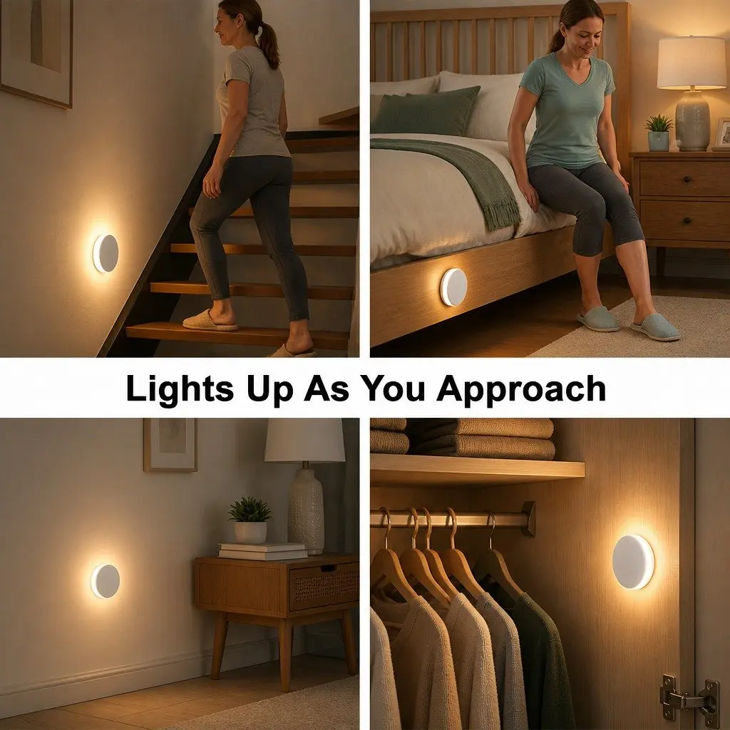 Motion Sensor Night Light USB-C Rechargeable 3 Pack Closet Bedroom Kitchen Stair