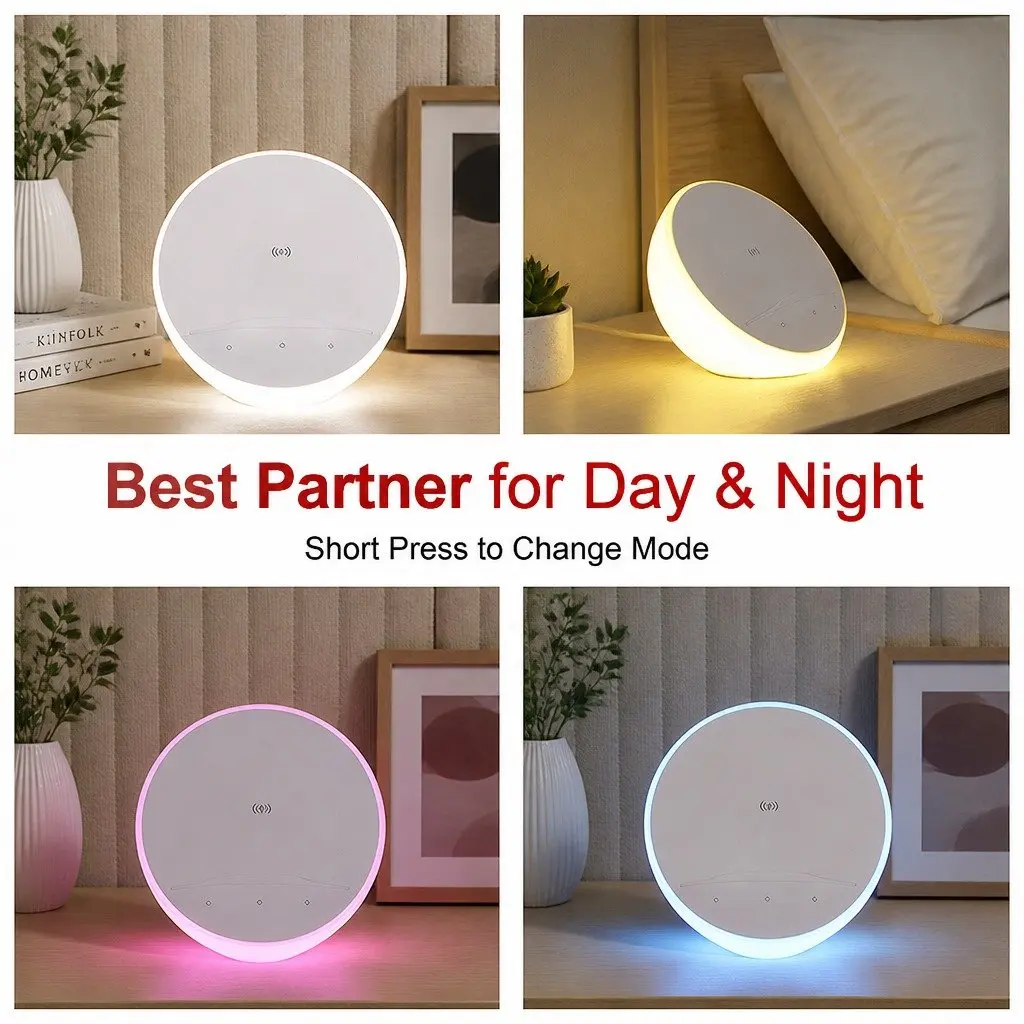 Bedside Table Lamp for Nightstand 15 x 15 x 8.5 cm with Wireless Charger Phone Holder Touch Control Dimmable LED
