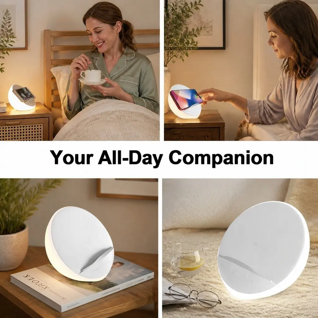Bedside Table Lamp for Nightstand 15 x 15 x 8.5 cm with Wireless Charger Phone Holder Touch Control Dimmable LED