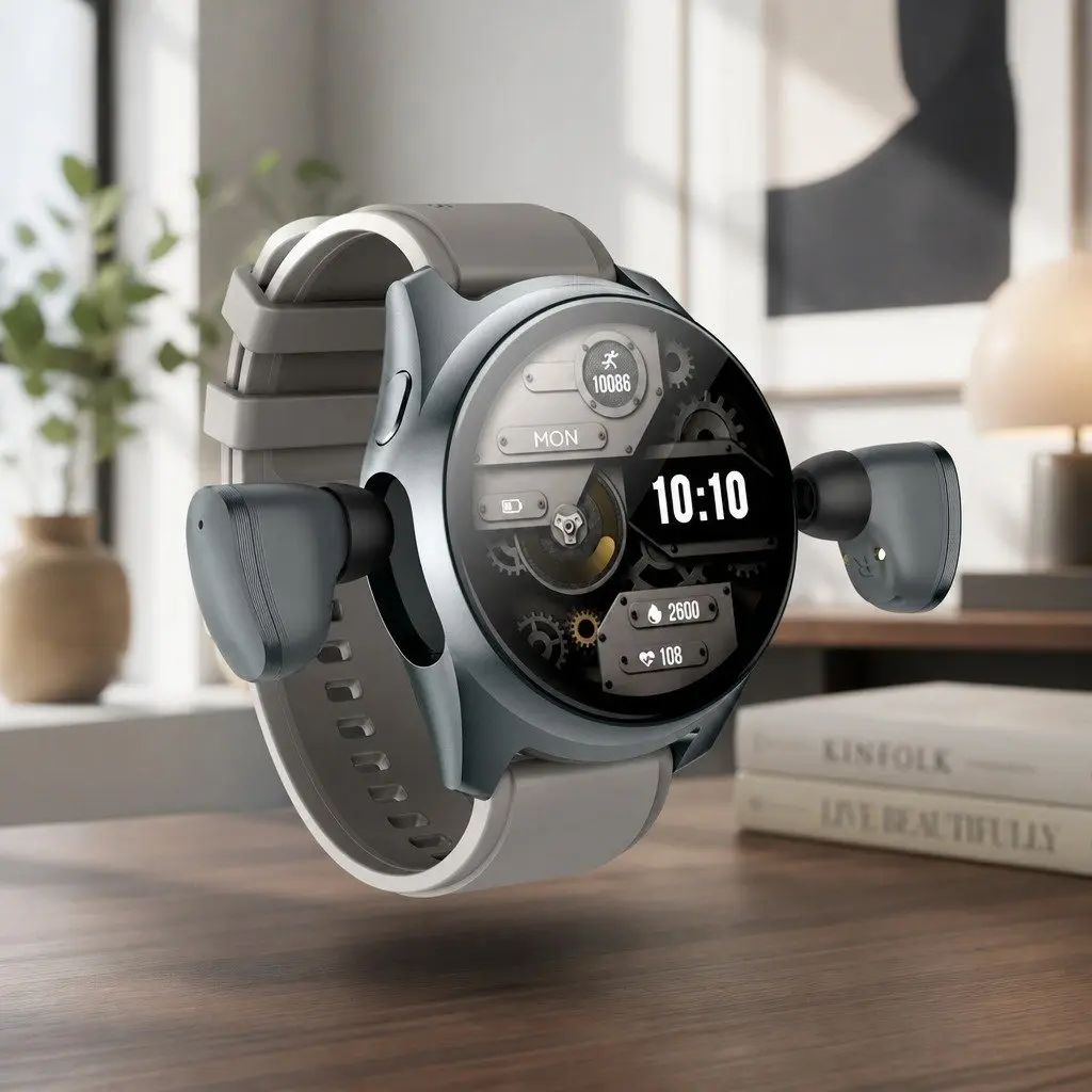 Watch with Pop-Up Earbuds for Fitness 1.43 inch Round Display