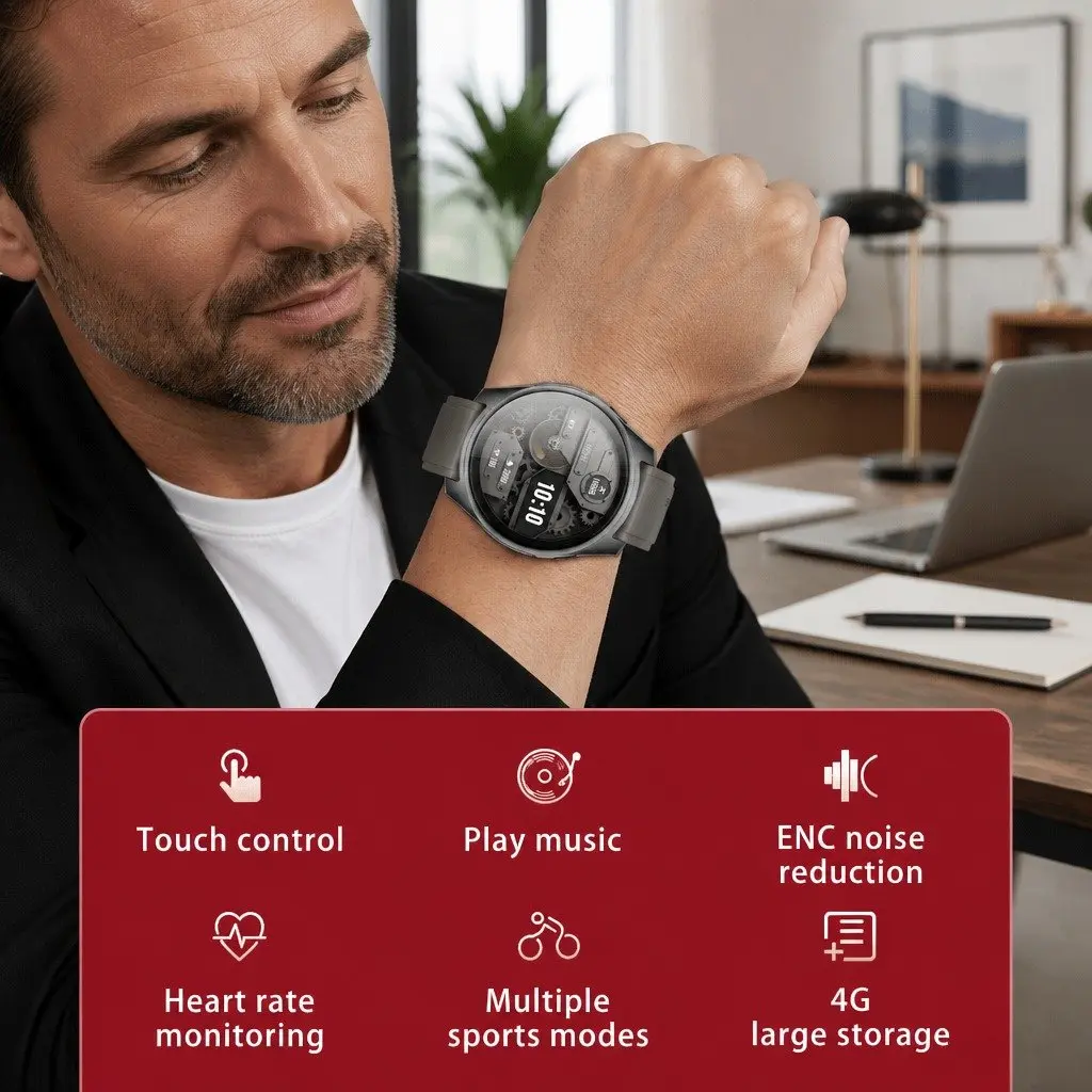 Watch with Pop-Up Earbuds for Fitness 1.43 inch Round Display