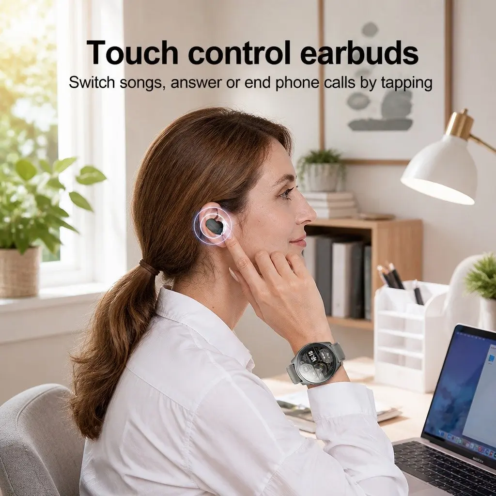 Watch with Pop-Up Earbuds for Fitness 1.43 inch Round Display