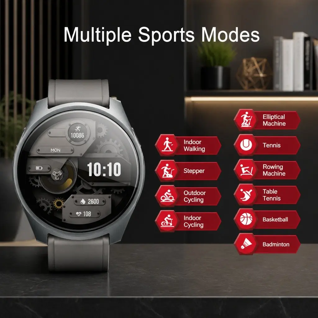 Watch with Pop-Up Earbuds for Fitness 1.43 inch Round Display