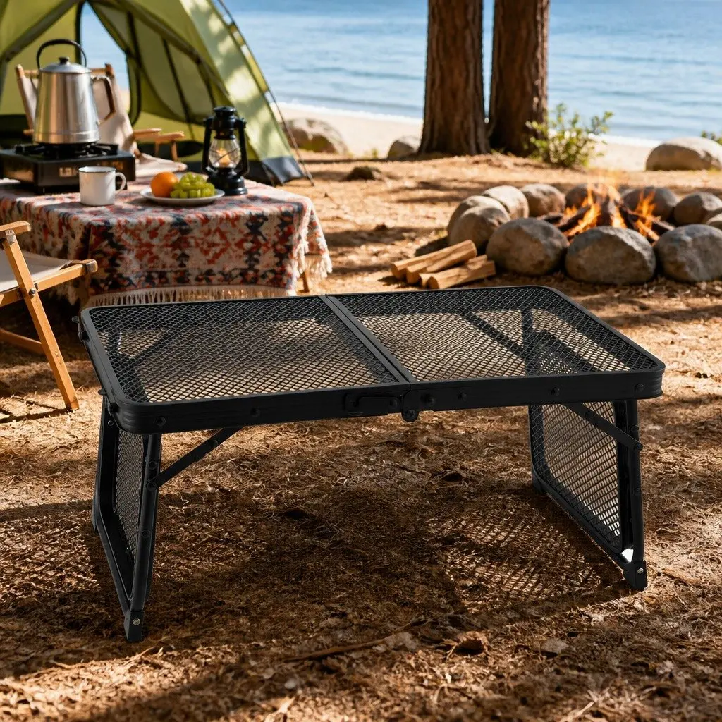 Folding Camping Table Outdoor Portable Mesh Cooking Desktop Lightweight 88x60cm