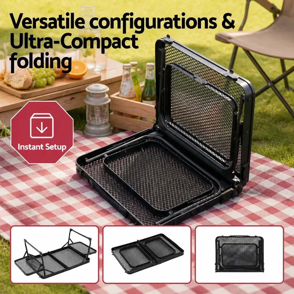Folding Camping Table Outdoor Portable Mesh Cooking Desktop Lightweight 88x60cm