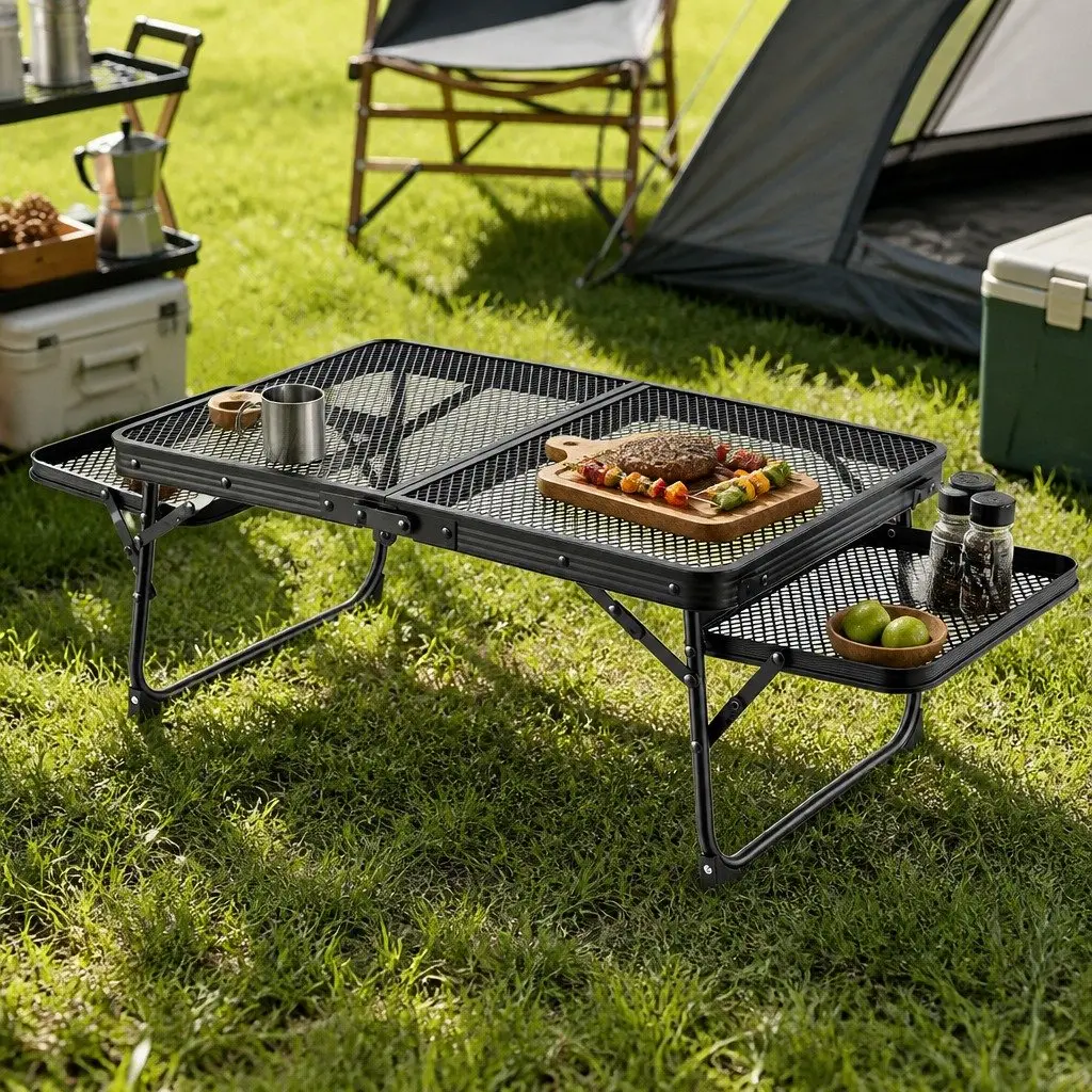 Folding Camping Table Outdoor Portable Mesh Cooking Desktop Lightweight 88x60cm