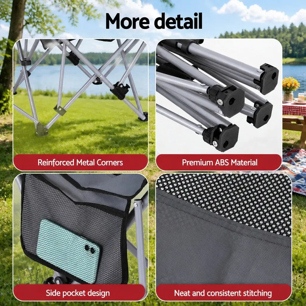 Folding Camping Chair Outdoor Use Adjustable Reclining Portable Grey with Footrest