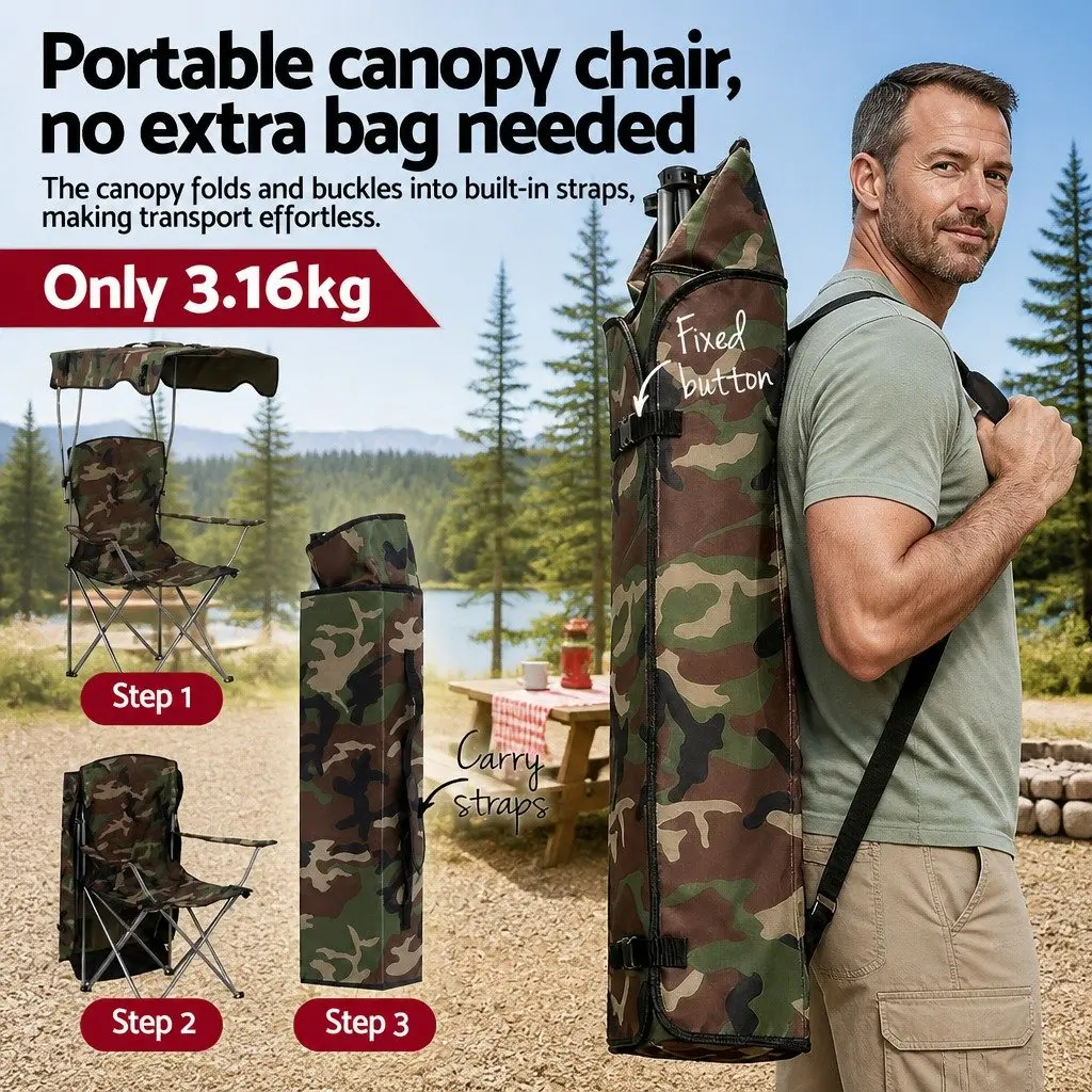 Camping Chair with Canopy Outdoor Lightweight Folding Seat