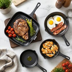 Cast Iron Frying Pan Set: 14cm, 16cm, 20cm, 24cm – 4-Piece Collection