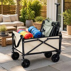 Garden Cart Folding Trolley Wagon Beach Camping Outdoor Transport Beige Steel