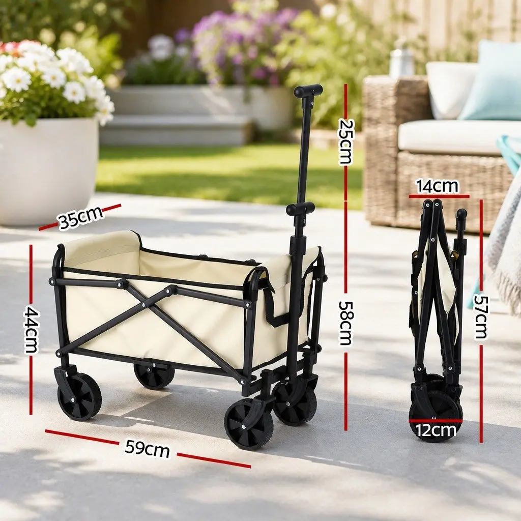 Folding Garden Cart Trolley Wagon Outdoor Use Beige Steel 35 x 59 x 58 cm