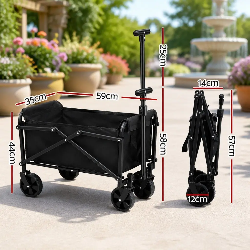 Folding Garden Cart Trolley for Outdoor Use Black Steel 35 x 59 x 58 cm