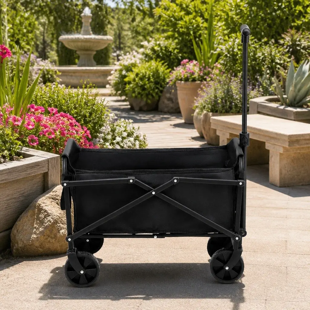 Folding Garden Cart Trolley for Outdoor Use Black Steel 35 x 59 x 58 cm