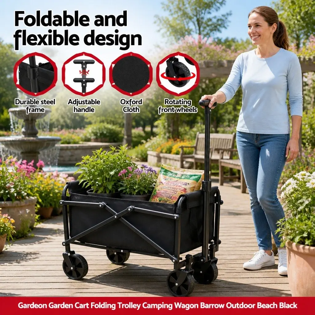 Folding Garden Cart Trolley for Outdoor Use Black Steel 35 x 59 x 58 cm
