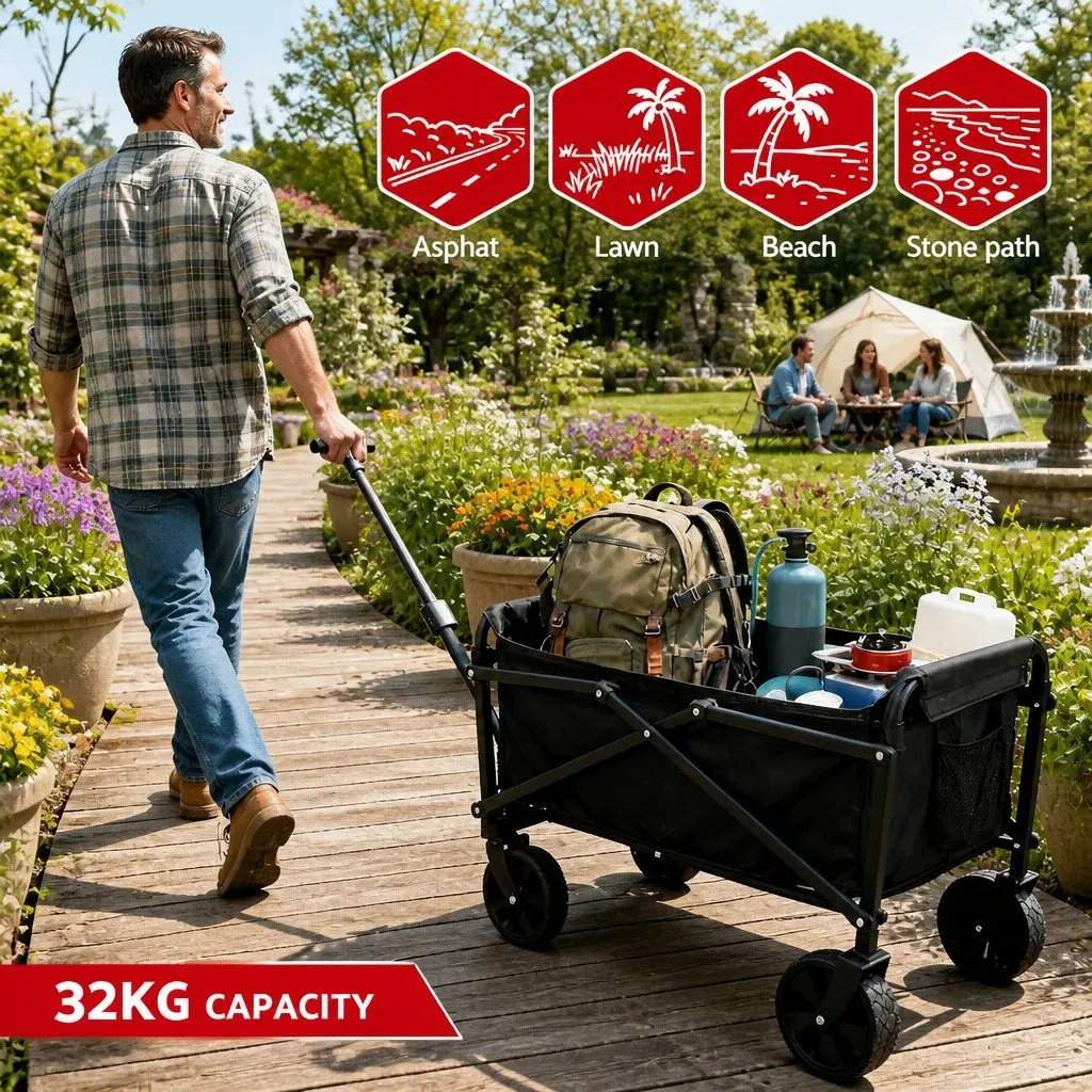 Folding Garden Cart Trolley for Outdoor Use Black Steel 35 x 59 x 58 cm