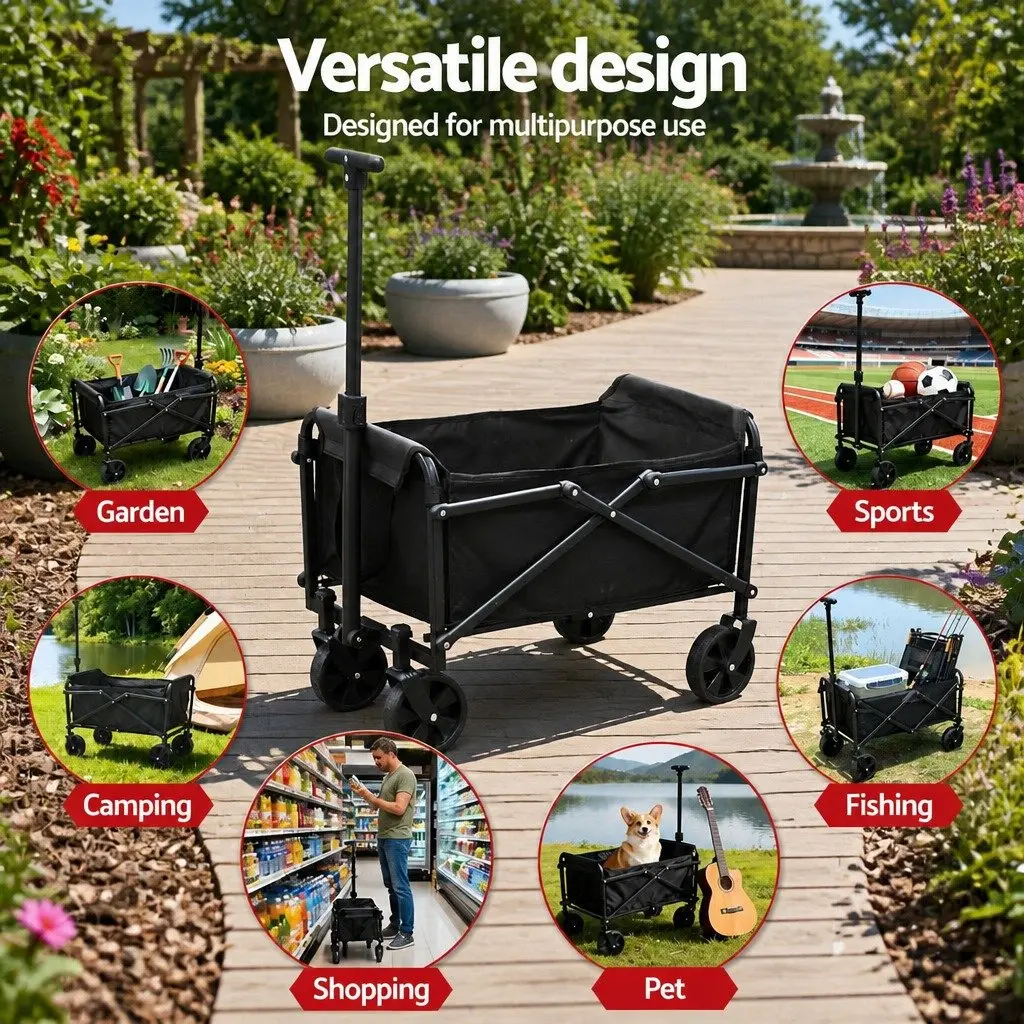 Folding Garden Cart Trolley for Outdoor Use Black Steel 35 x 59 x 58 cm