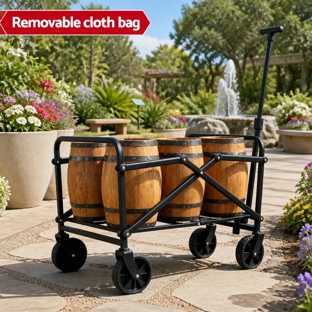 Folding Garden Cart Trolley for Outdoor Use Black Steel 35 x 59 x 58 cm