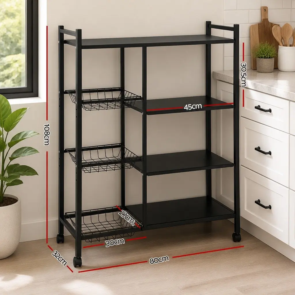 4-Tier Kitchen Storage Shelf with Adjustable Baskets, Dark Grey