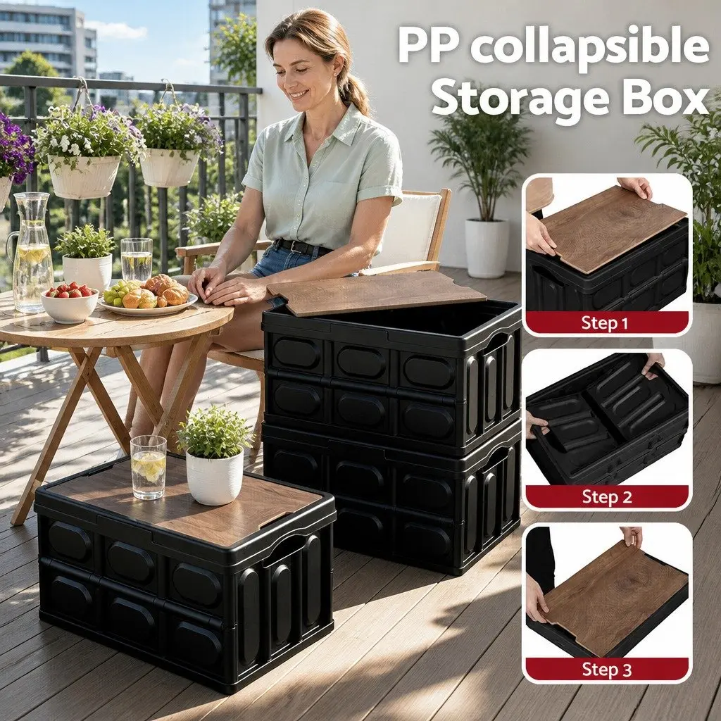 Collapsible Outdoor Storage Box 50L for Camping and Home Organization Black