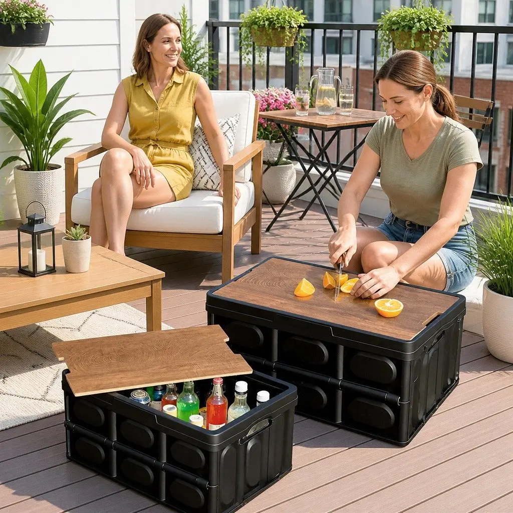 Collapsible Outdoor Storage Box 50L for Camping and Home Organization Black