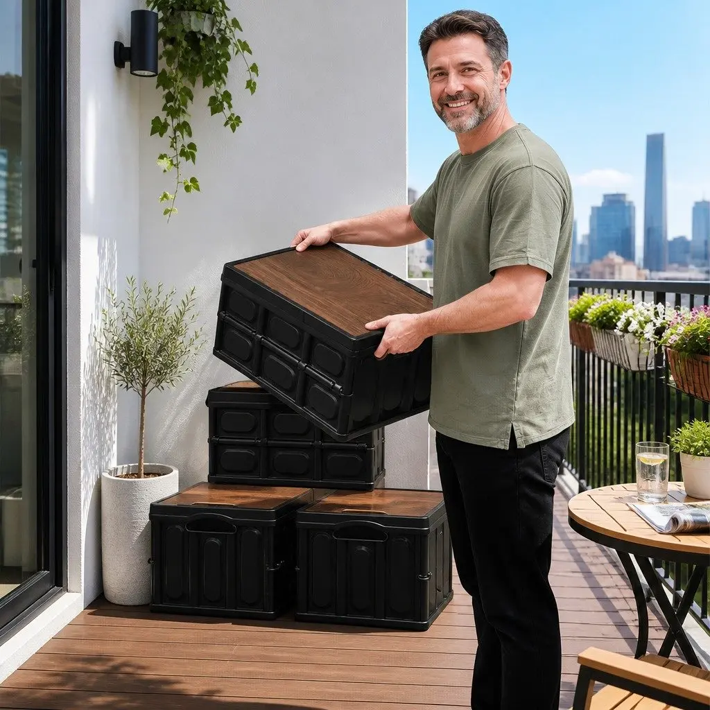 Collapsible Outdoor Storage Box 50L for Camping and Home Organization Black