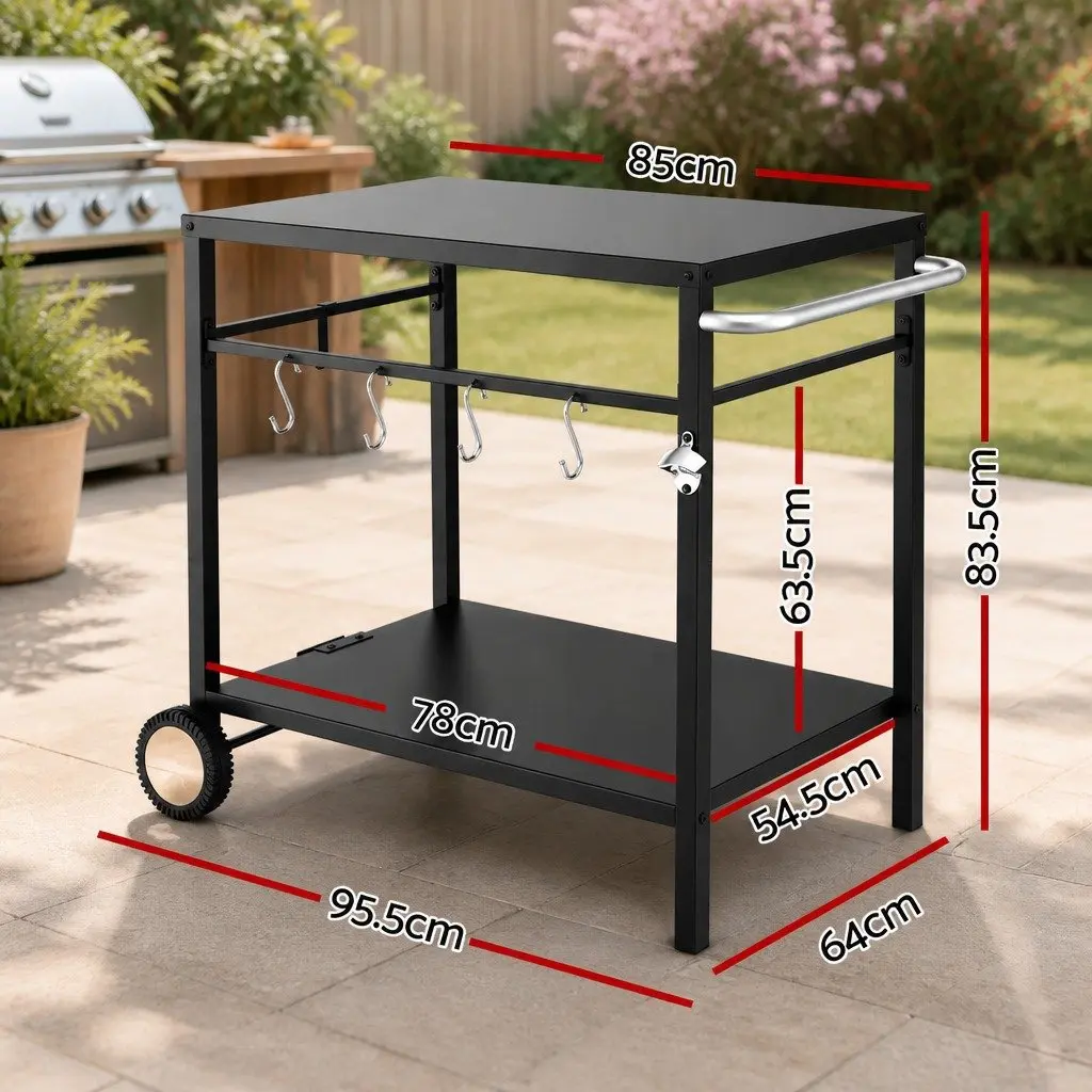 Stainless Steel Work Table Mobile Kitchen Trolley Outdoor BBQ Prep Cart with Wheels 85cm x 54.5cm