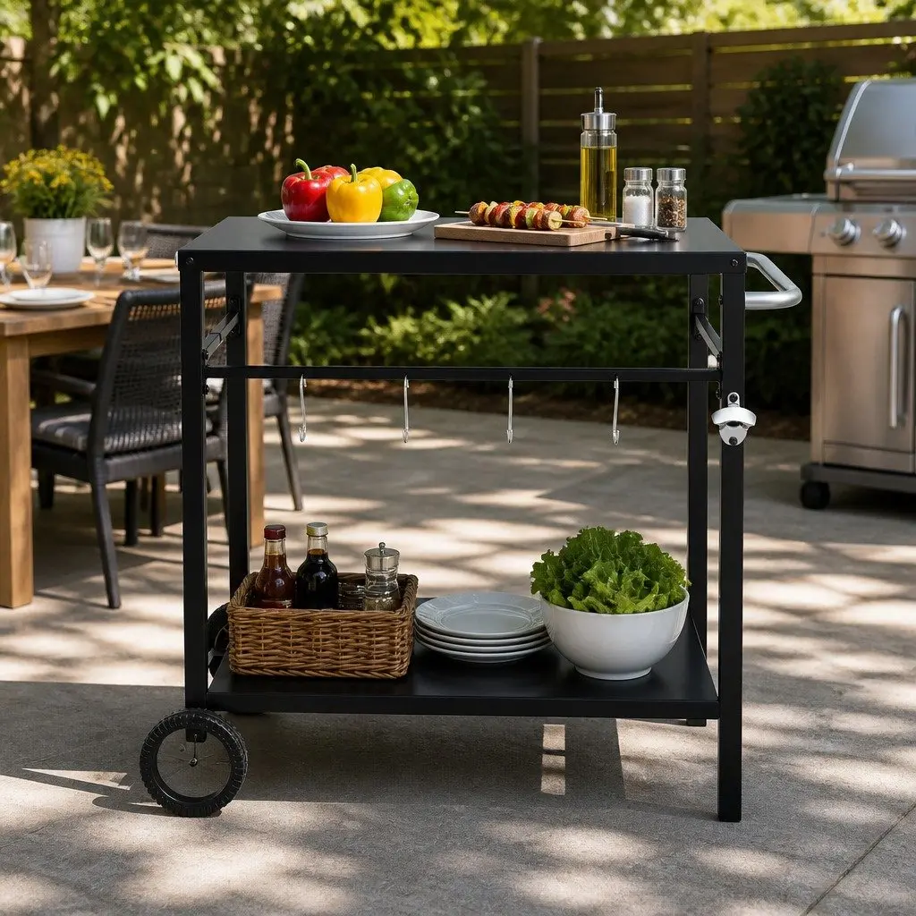 Stainless Steel Work Table Mobile Kitchen Trolley Outdoor BBQ Prep Cart with Wheels 85cm x 54.5cm
