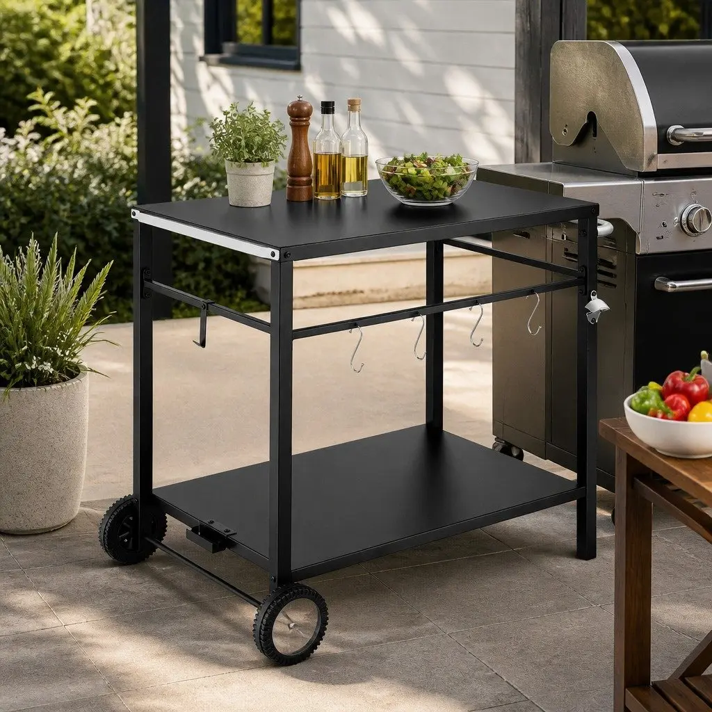 Stainless Steel Work Table Mobile Kitchen Trolley Outdoor BBQ Prep Cart with Wheels 85cm x 54.5cm