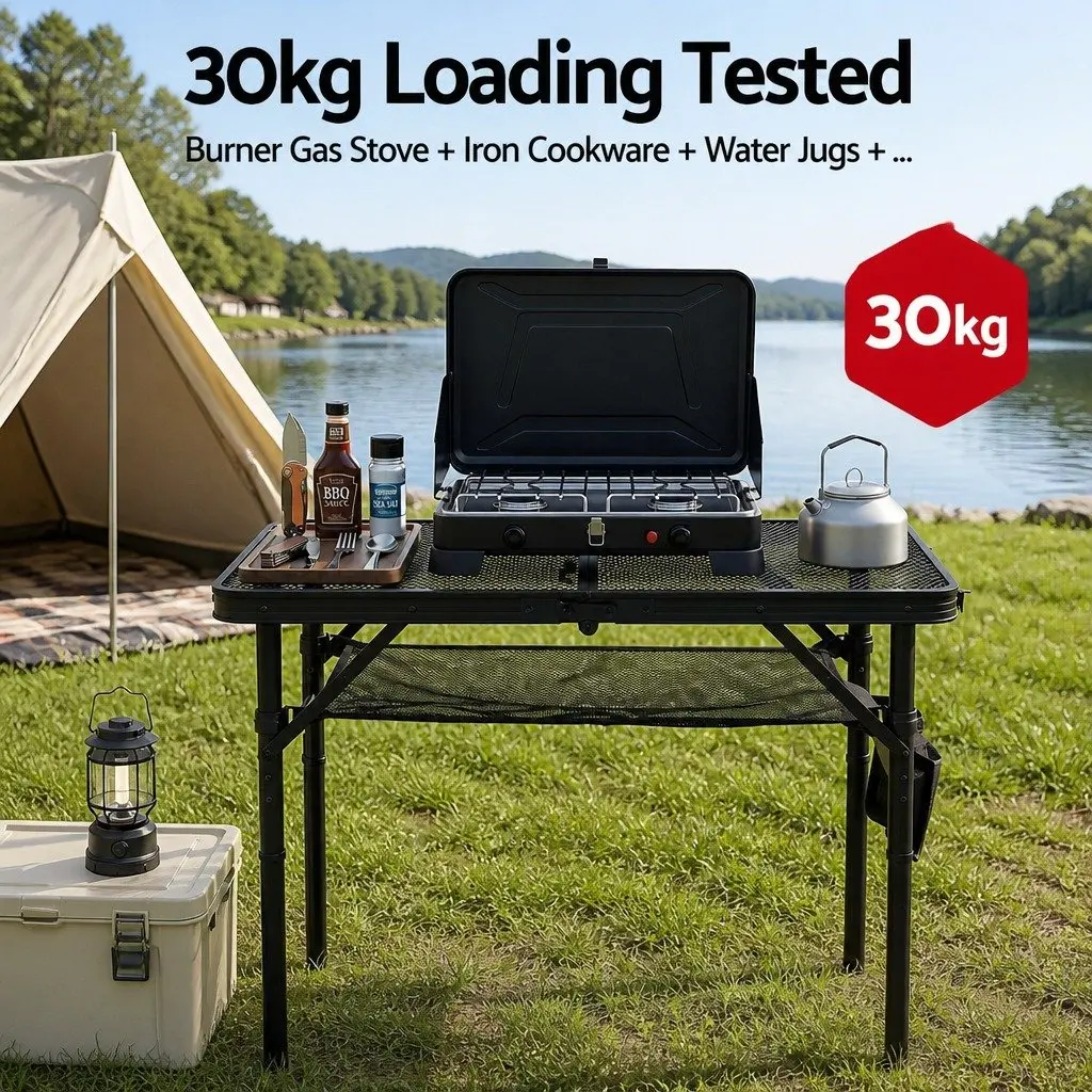 Portable Camping BBQ Table 60x40x56cm Foldable Outdoor Grill Workstation
