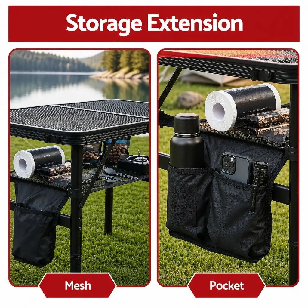 Portable Camping BBQ Table 60x40x56cm Foldable Outdoor Grill Workstation