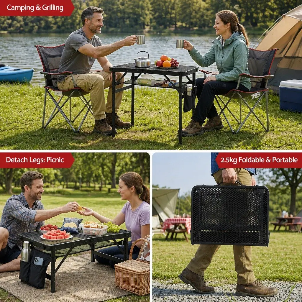 Portable Camping BBQ Table 60x40x56cm Foldable Outdoor Grill Workstation