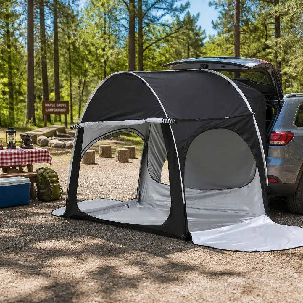 Car SUV Rear Hatchback Camping Tent Canopy Portable Outdoor Family Black