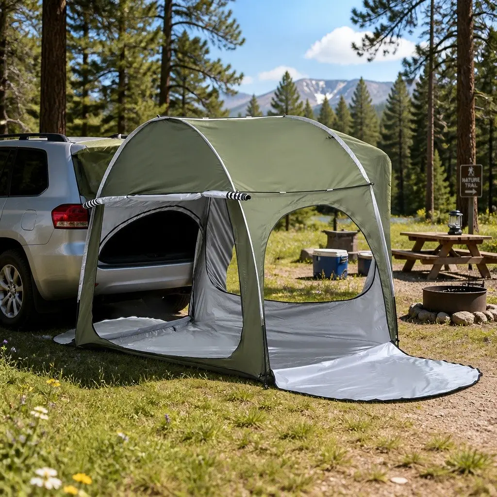 Car Camping Tent Rear Hatchback SUV Canopy Portable Green Shelter for Outdoor Use 292 x 144 x 203 cm