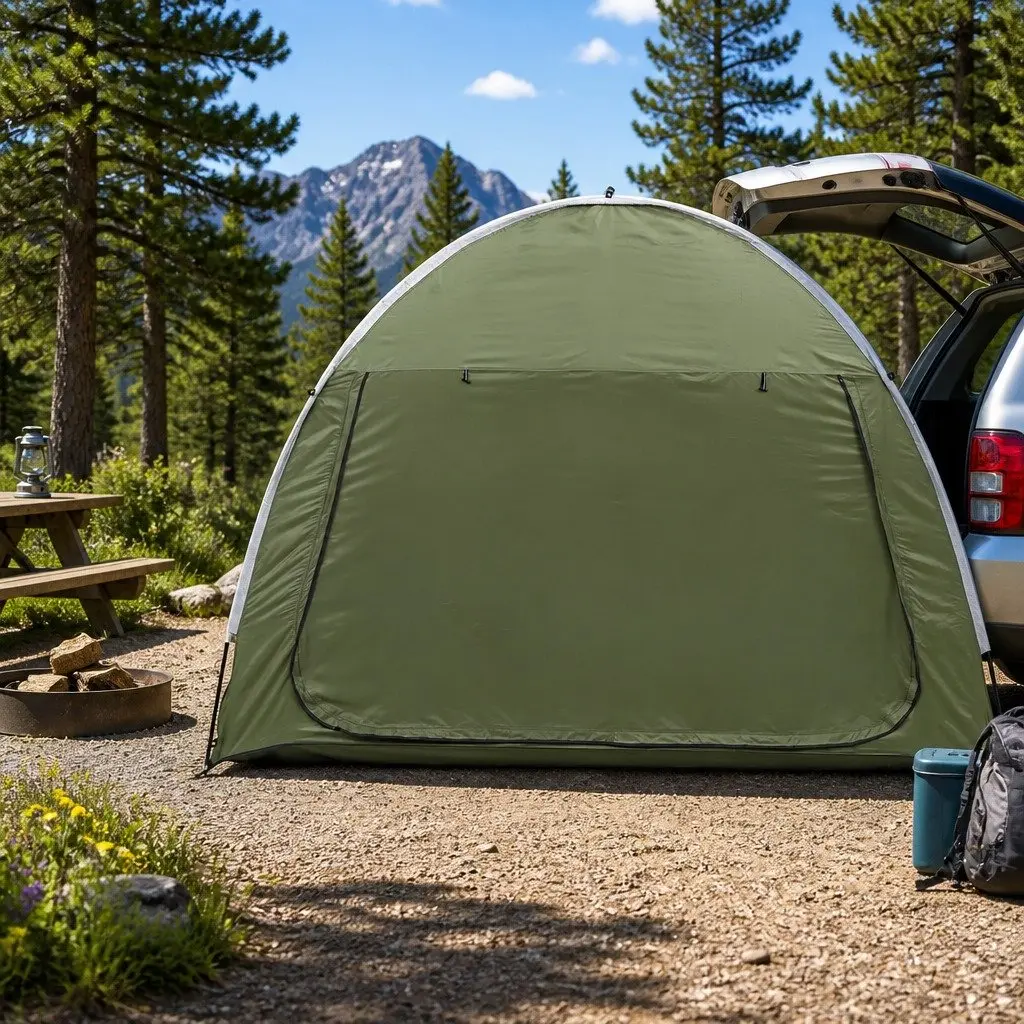 Car Camping Tent Rear Hatchback SUV Canopy Portable Green Shelter for Outdoor Use 292 x 144 x 203 cm