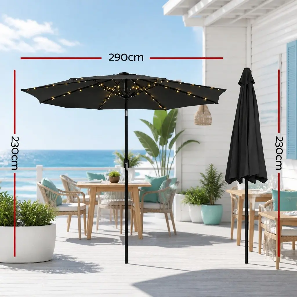 Outdoor Umbrella for Patio Garden 2.9m with LED String Lights Black