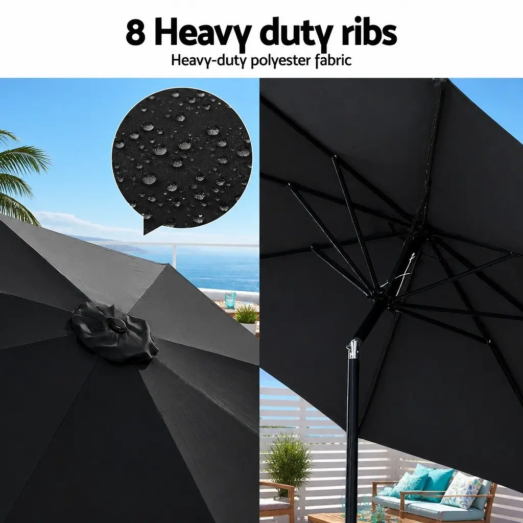 Outdoor Umbrella for Patio Garden 2.9m with LED String Lights Black