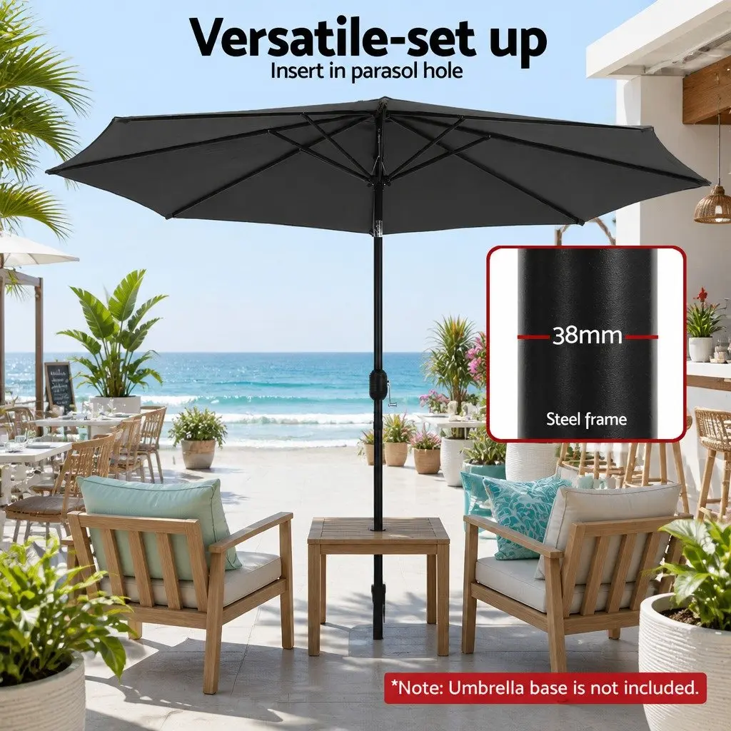 Outdoor Umbrella for Patio 2.9m Octagonal Canopy with LED String Lights Tilt Charcoal