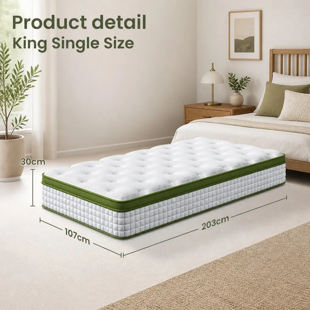 King Single Hybrid Mattress for Bedroom 30cm Gel Memory Foam Pocket Spring