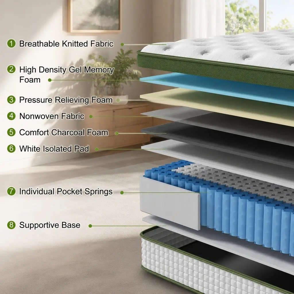 King Single Hybrid Mattress for Bedroom 30cm Gel Memory Foam Pocket Spring